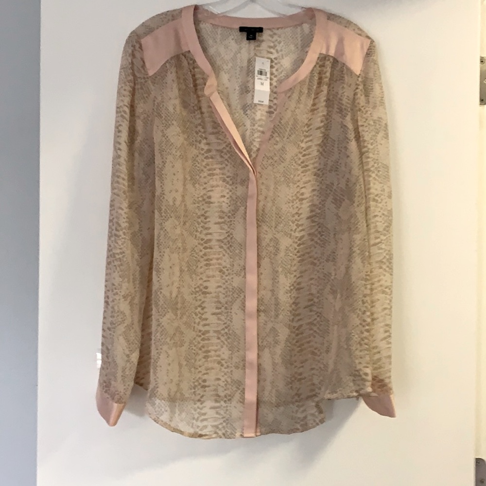 NWT Ann Taylor Loft sheer python print blouse with satin trim